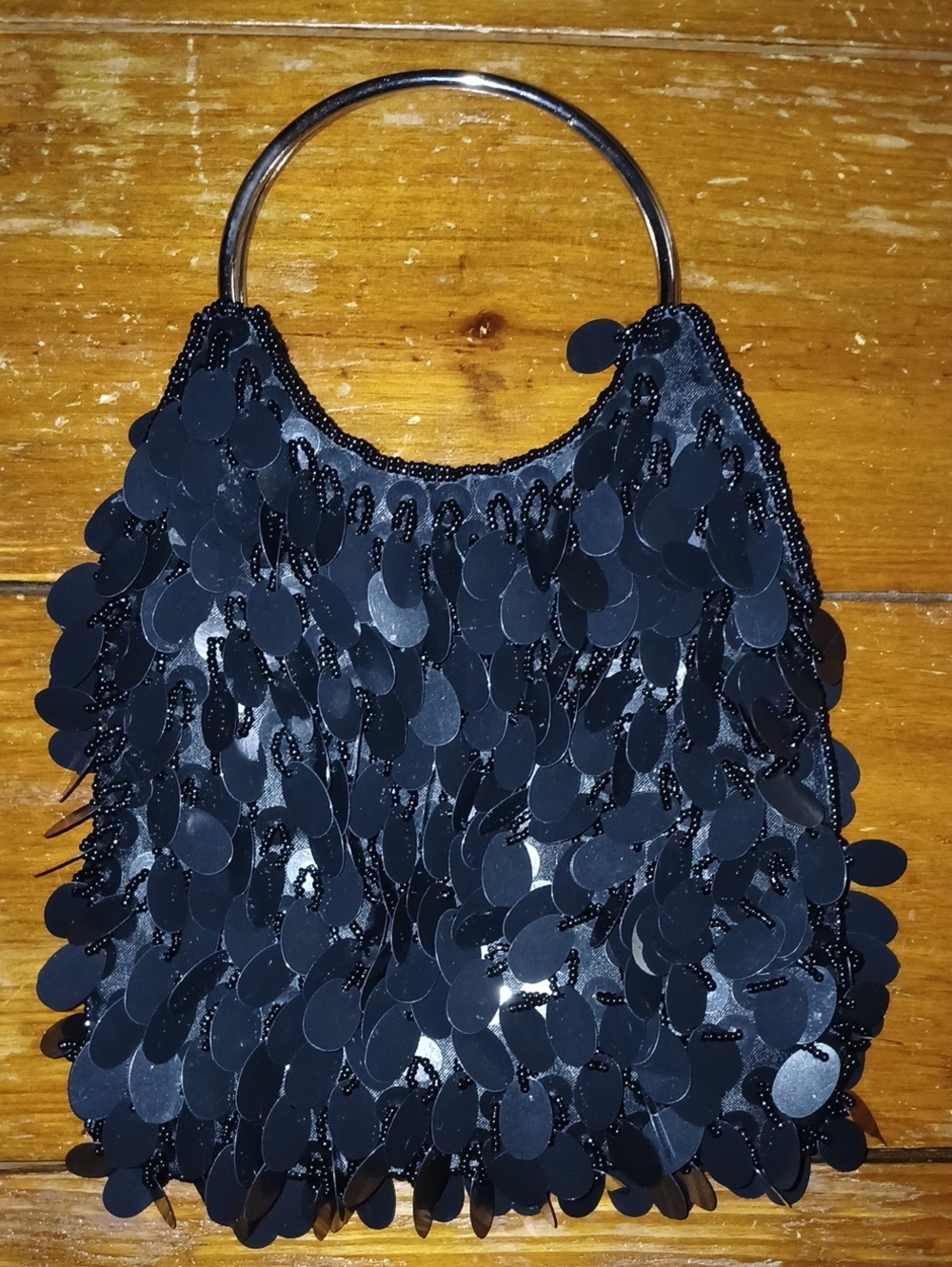 Chateau Black Sequin Evening Clutch with Silver Snap